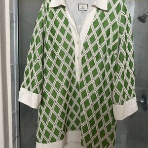 Tuckernuck Green and White Geometric Dress